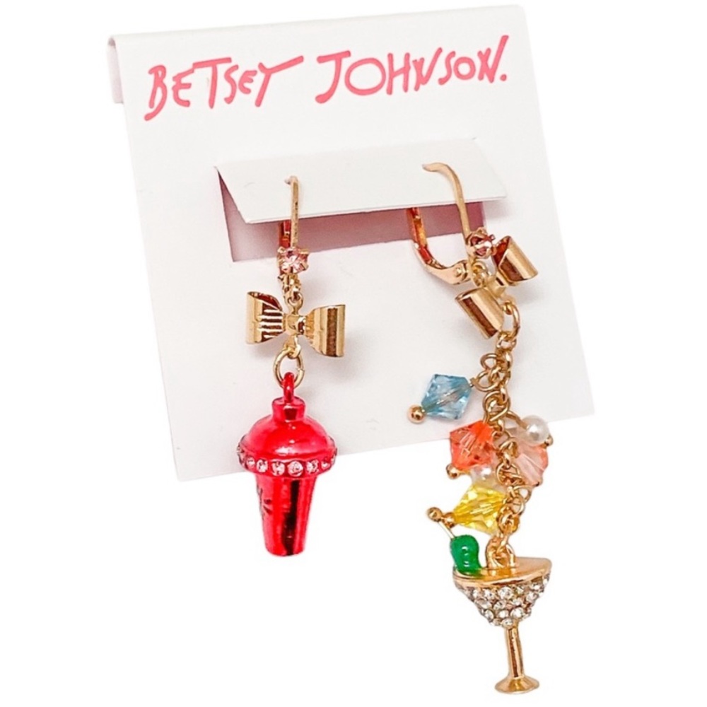 New BETSEY JOHNSON Martini Mismatch Drop Earrings - Picture 2 of 10